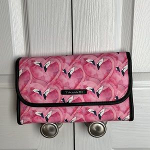 Flamingo pink and black makeup bag new